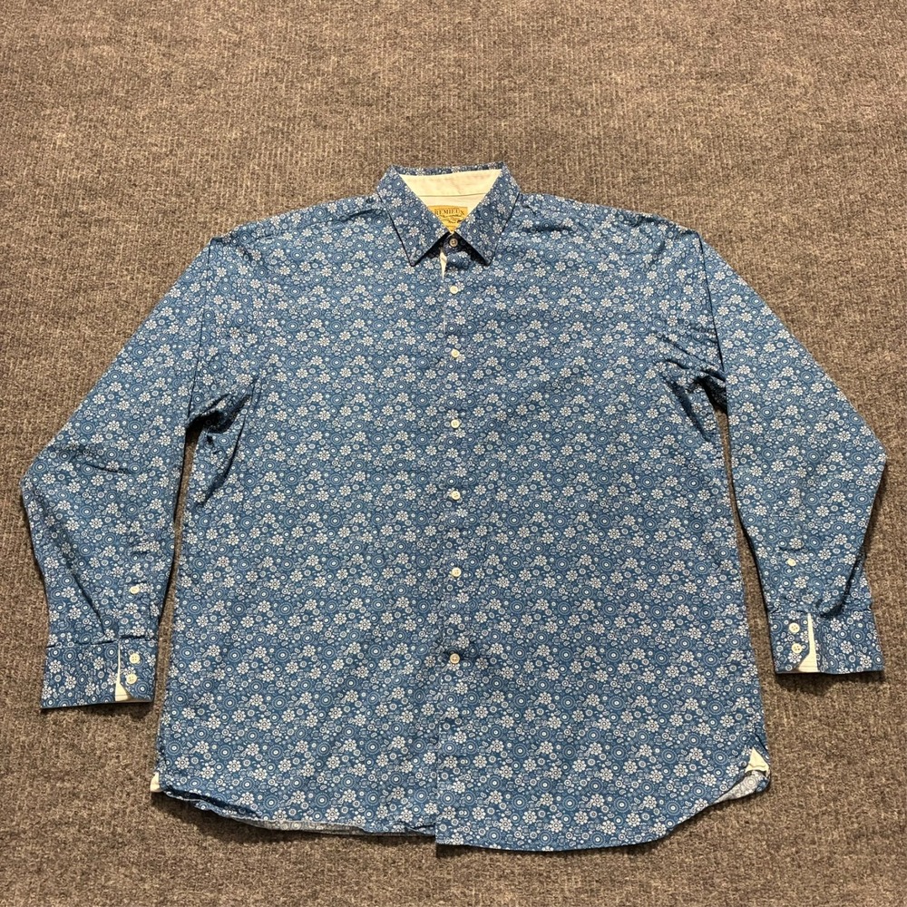 Cremieux Premium Denim Button Up Shirt Mens Size XL Floral Print Long Sleeve